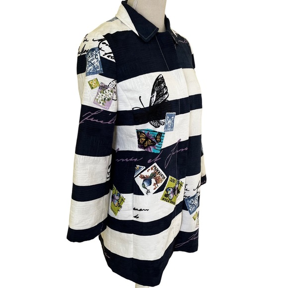 Chico's Navy Blue and White Striped Postcard Jacket 00(2) - Picture 6 of 14